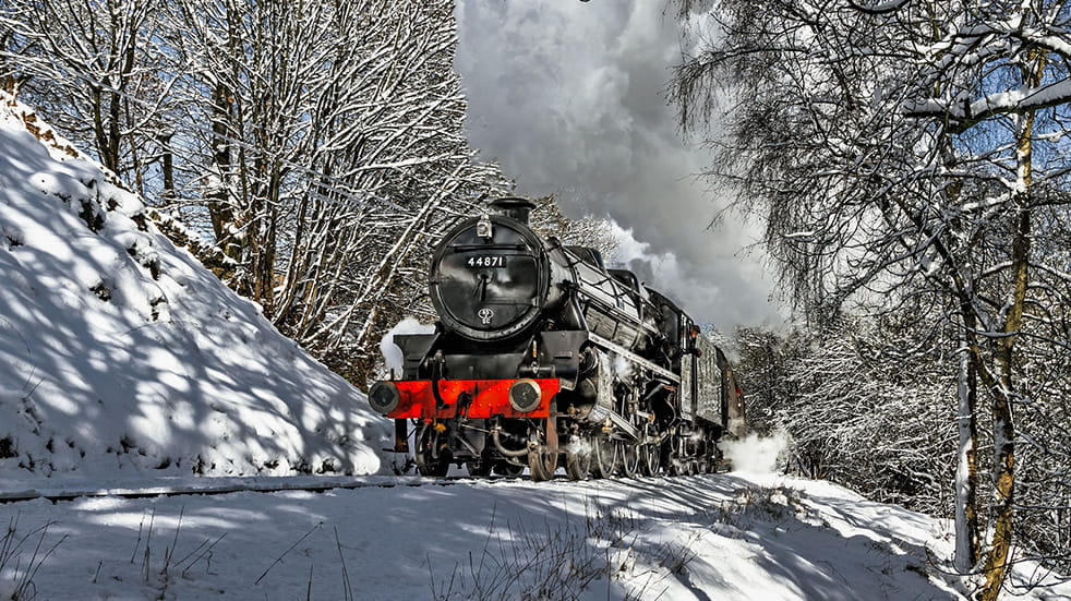 Steam train journey in snow